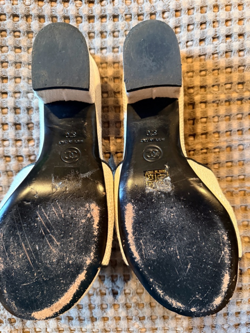 CHANEL Women's Off White and Black Slide Sandals - Picture 2 of 10